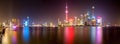 Panorama on The Bund - Shanghai City skyline by night Royalty Free Stock Photo