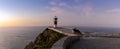 Panorama of the Cabo Ortegal lighthouse on the coast of Galicia at sunset Royalty Free Stock Photo