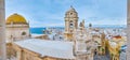 Panorama of Cadiz Cathedral roof, dome and bell tower, Spain Royalty Free Stock Photo