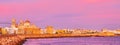 Panorama of Cadiz coast at twilight, Spain