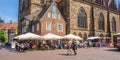 Panorama of a cafe in front of the Liebfrauenkirche church in Bremen