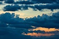 Panorama of Calm evening sky with clouds. Sky background after sunset. Sunrise sky with lighted clouds. Beauty evening sunrise Royalty Free Stock Photo