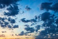 Panorama of Calm evening sky with clouds. Sky background after sunset. Sunrise sky with lighted clouds. Beauty evening sunrise Royalty Free Stock Photo