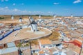 Panorama of Campo de Criptana dotted with white windmills, Spain Royalty Free Stock Photo