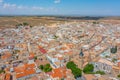 Panorama of Campo de Criptana dotted with white windmills, Spain Royalty Free Stock Photo