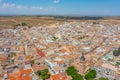 Panorama of Campo de Criptana dotted with white windmills, Spain Royalty Free Stock Photo