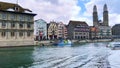 Canal boat on Limmat River, Zurich, Switzerland