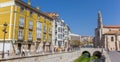 Panorama of a canal and colorful buildings in Burgos