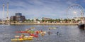 Panorama of canoes in the harbor of Kiel Royalty Free Stock Photo