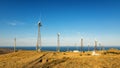 Panorama of Cape Megan with wind turbines, Crimea, the black sea coast Royalty Free Stock Photo