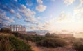 Panorama Cape Sounion against sky clouds in Greece