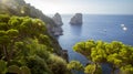 Panorama of Capri island and Faraglioni rocks, Italy