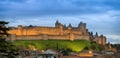 Panorama of Carcassonne at dusk, France Royalty Free Stock Photo
