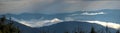 Panorama of the Carpathian mountains in cloudy and foggy weather Royalty Free Stock Photo