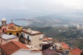 Panorama Castelmola near Taormina with aerial view Sicilian Coast