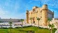 Panorama of castle and garden, Alexandria, Egypt Royalty Free Stock Photo