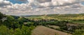 Panorama of the castle ruins Rudelsburg and Saaleck in the landscape and tourist area Saale valley on the river Saale near the