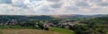 Panorama of the castle ruins Rudelsburg and Saaleck in the landscape and tourist area Saale valley on the river Saale near the