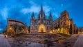 Panorama of Cathedral of the Holy Cross and Saint Eulalia in the Royalty Free Stock Photo