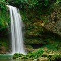 Panorama cave by waterfall in hispanola island