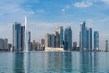 Panorama of the center of the Emirate of Sharjah, United Arab Emirates . Corniche area of Sharjah, UAE city Royalty Free Stock Photo