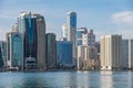 Panorama of the center of the Emirate of Sharjah, United Arab Emirates . Corniche area of Sharjah, UAE city Royalty Free Stock Photo