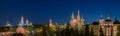 The panorama of center of Moscow city in bright night lights. Moscow Kremlin and Saint Basils Cathedral Royalty Free Stock Photo
