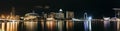 Panorama of the center of the promenade of Singapore at night.