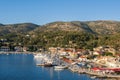 Panorama of the center of the town of Sivota in the Greece.