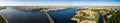 Panorama of the central part of St. Petersburg Troitsky Bridge and Aerial view of Peter and Paul Fortress in Saint-Petersburg