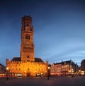 Panorama of the central square from Brugge (Bruges) by night - Belgium