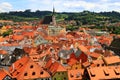 Panorama of Cesky Krumlov. A beautiful and colorful amazing historical Czech town. The city is UNESCO World Heritage Site, Vltava