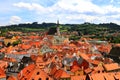 Panorama of Cesky Krumlov. A beautiful and colorful amazing historical Czech town. The city is UNESCO World Heritage Site, Vltava