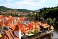 Panorama of Cesky Krumlov. A beautiful and colorful amazing historical Czech town. The city is UNESCO World Heritage Site, Vltava