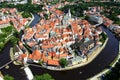 Panorama Cesky Krumlov. A beautiful and colorful amazing historical Czech town. The city is UNESCO World Heritage Site on Vltava