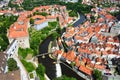 Panorama Cesky Krumlov. A beautiful and colorful amazing historical Czech town. The city is UNESCO World Heritage Site on Vltava