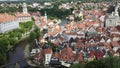 Panorama of Cesky Krumlov. A beautiful and colorful amazing historical Czech town. The city is UNESCO World Heritage Site, Vltava