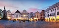 Panorama of Cesky Krumlov square at night, Czech republic Royalty Free Stock Photo