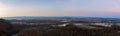 Panorama on the chain of the Pyrenees at sunrise, from Clermont le Fort, in Haute Garonne, Occitanie, France