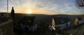 Panorama of Chairlift (Seilbahn) at Castle Burg in Solingen with beautiful view in sun set