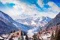 Champagny-en-Vanoise village with mist and clouds Royalty Free Stock Photo