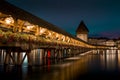 Panorama of Chapel Bridge in Lucerne at night