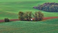 Panorama of the chapel st. Barbara on Moravian fields during autumn time, Kyjov Czech Republic. Royalty Free Stock Photo