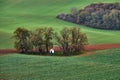 Panorama of the chapel st. Barbara on South Moravian fields during autumn time, Kyjov Czech Republic.