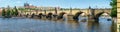 Panorama of Charles Bridge against of the Lesser Town, Prague Royalty Free Stock Photo