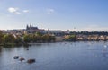 Panorama of Charles bridge over Vltava river and Gradchany, Prague Castle and St. Vitus Cathedral. Czech Republic, , golden hour l Royalty Free Stock Photo