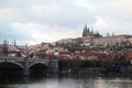 The panorama of the Charles bridge and Prazhsky Hrad in the center of Prague