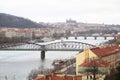 The panorama of the Charles bridge and Prazhsky Hrad in the center of Prague