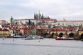 The panorama of the Charles bridge and Prazhsky Hrad in the center of Prague