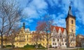 Panorama of Charles Square with New Town Town Hall and Municipal Court, Prague, Czechia